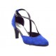 Pantofi dama albastri din piele naturala tip antilopa, cu doua barete elegante si toc inalt de 7 cm, (PANTOROM SDS 138-15)